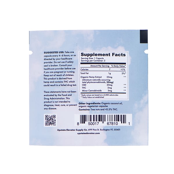 25mg Elevated Spectrum™ CBD+THC Capsules Samples - Supplement Fact
